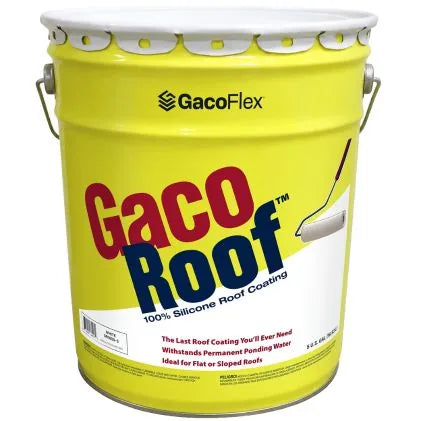 Yellow GacoRoof 100% Silicone Roof Coating bucket